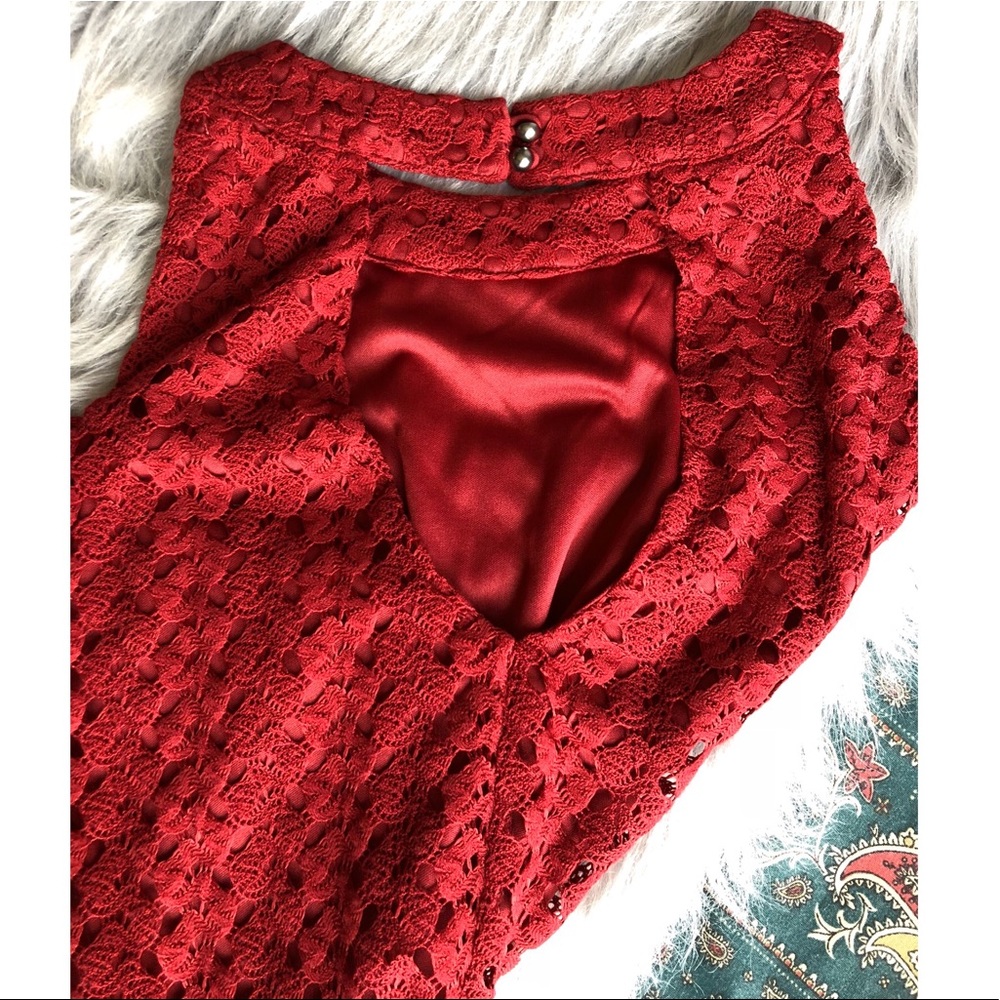 ALTAR'D STATE Maroon Red Lace Halter Dress - Picture 4 of 5